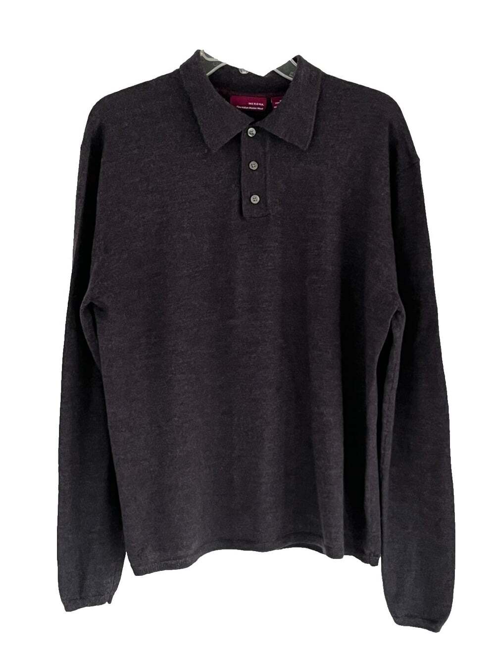 Merona Mens 100% Fine Italian Merino Wool Polo Sweater sz M Preppy Classic Gray